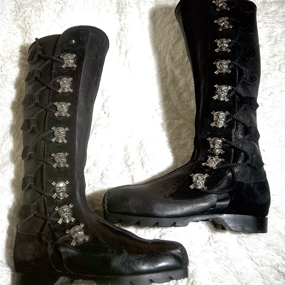 Black Skull-Embellished Knee-High Boots